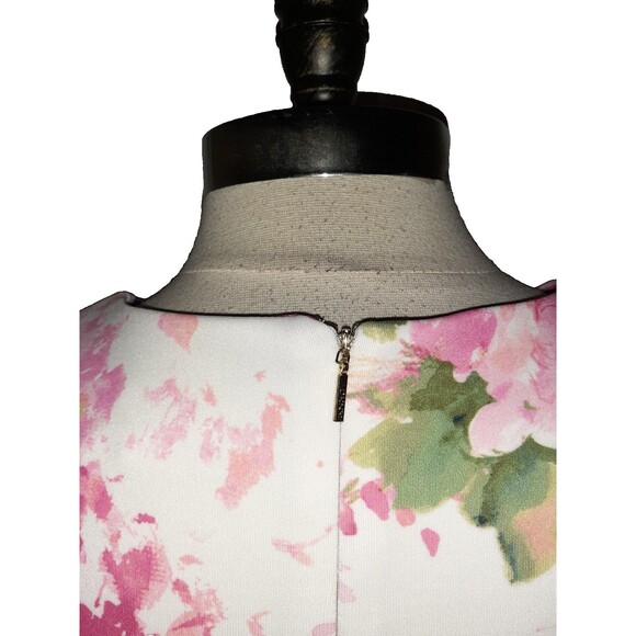 DKNY Size 12 Sheath Dress Pink White Green Floral Sleeveless Stretch Knee Length - Picture 5 of 6
